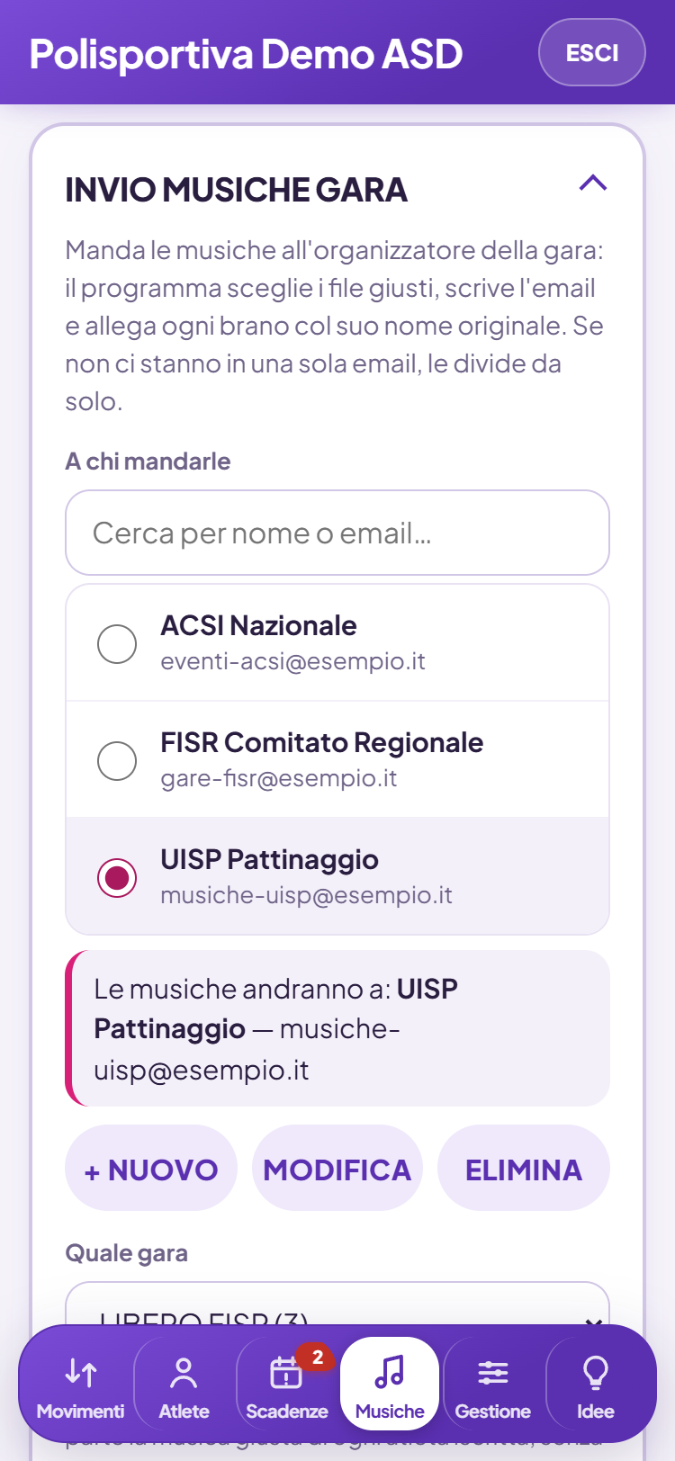 Email di gara precompilate: l'indirizzo giusto, i brani giusti, un solo brano per atleta