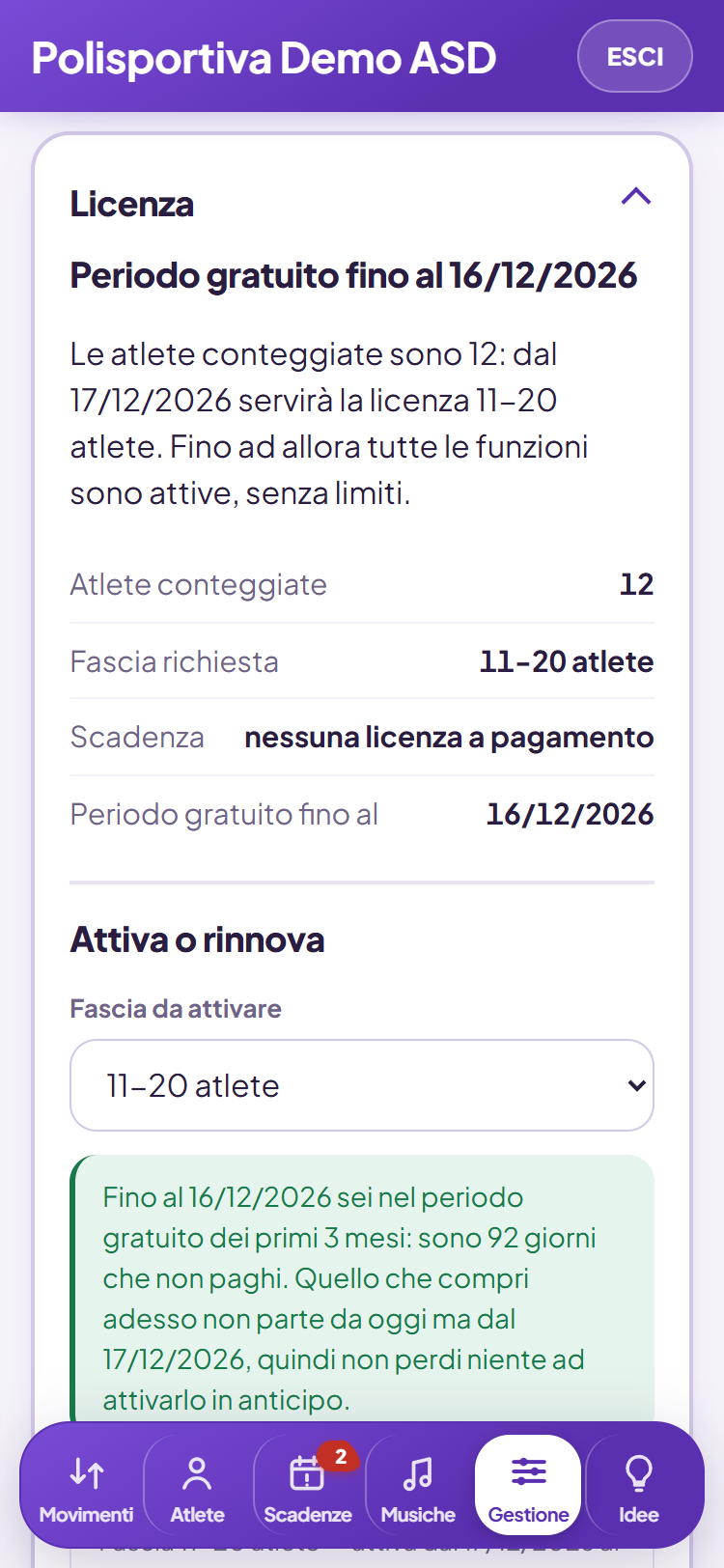 Primi 3 mesi gratis, poi solo la fascia che ti serve.