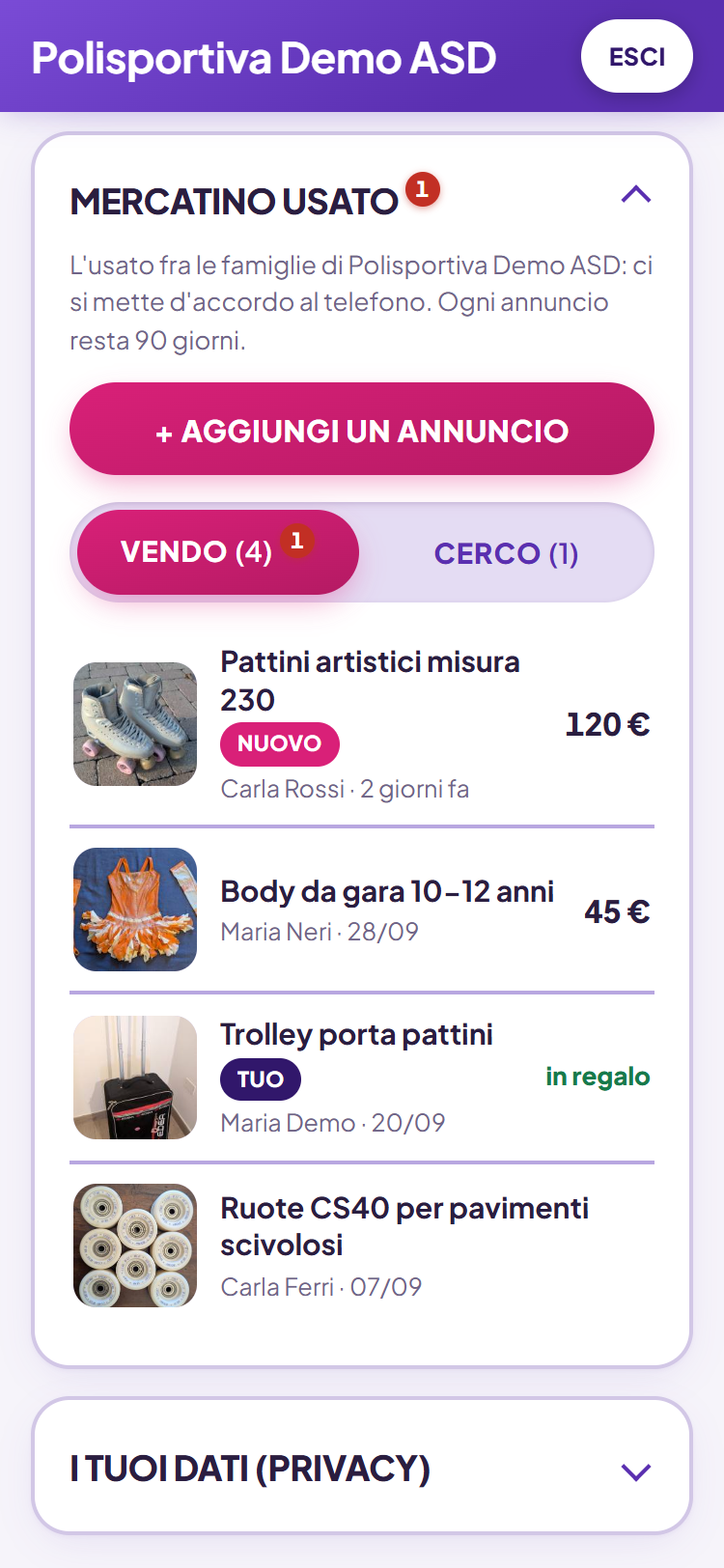 Gli annunci VENDO e CERCO delle famiglie, con la foto e il prezzo
